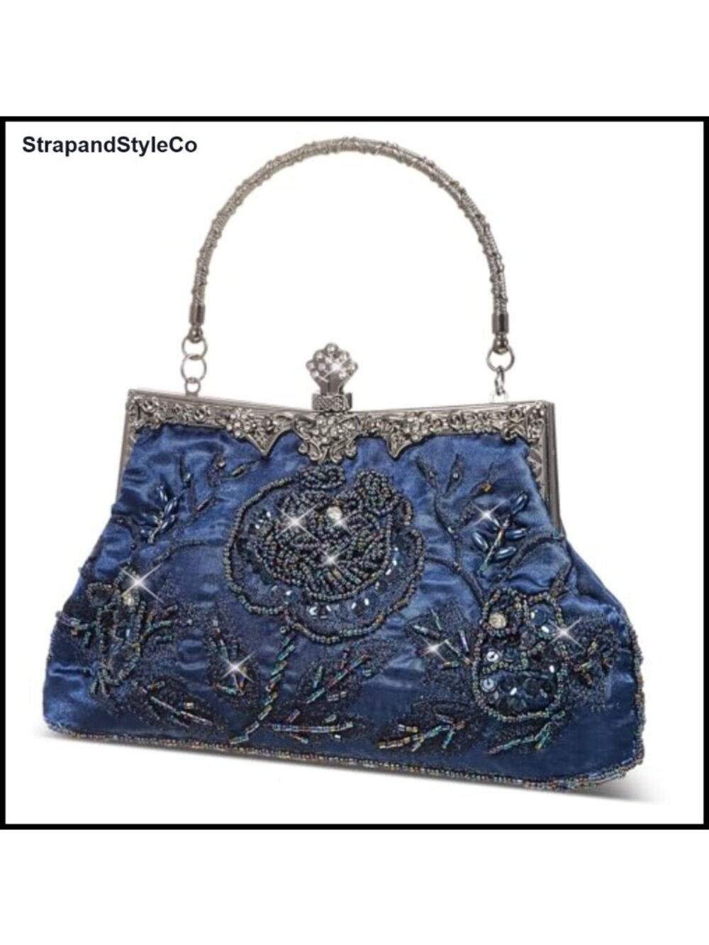 Embroidered Beaded Clutch Evening Bag with Chain Crossbody